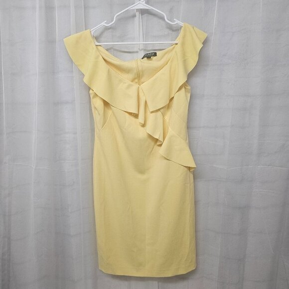 NWT Lauren Ralph Lauren Yellow Ruffle Coquette Dress Classic 12 - Picture 6 of 10